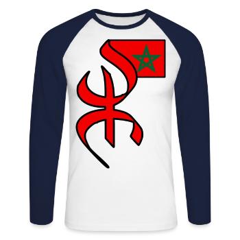 Amazigh Maroc - T-shirt baseball manches longues Homme - blanc/marine - Devant - Nik (191cm)