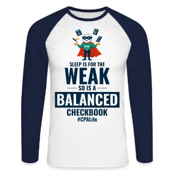 CPA Superhero: Juggling Calculators with a Wink - Unisex Long Sleeve Baseball T-Shirt - white/navy - Front - Nik (191cm)