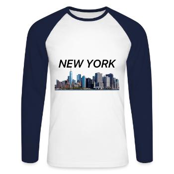New York - Unisex Baseballshirt langarm - Weiß/Navy - Vorne - Nik (191cm)