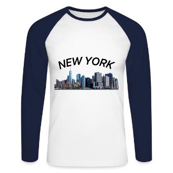 New York NewYork City - Unisex Baseballshirt langarm - Weiß/Navy - Vorne - Nik (191cm)