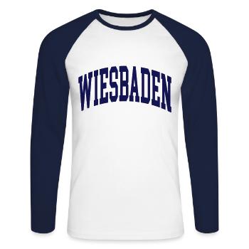 Wiesbaden - T-shirt baseball manches longues Homme - blanc/marine - Devant - Nik (191cm)
