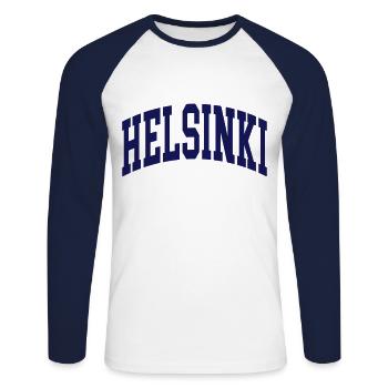 Helsinki - T-shirt baseball manches longues Homme - blanc/marine - Devant - Nik (191cm)
