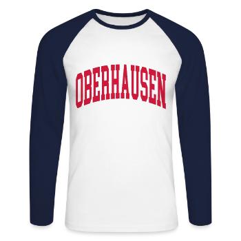 Oberhausen - Unisex Baseballshirt langarm - Weiß/Navy - Vorne - Nik (191cm)