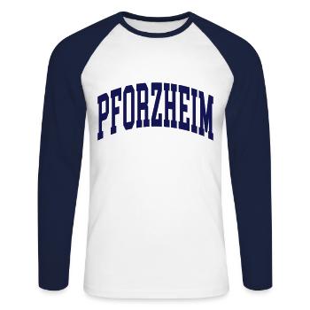 Pforzheim - Unisex Baseballshirt langarm - Weiß/Navy - Vorne - Nik (191cm)