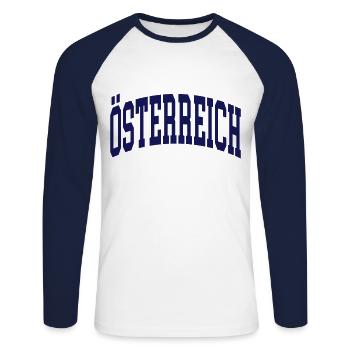 Austria - Unisex Long Sleeve Baseball T-Shirt - white/navy - Front - Nik (191cm)