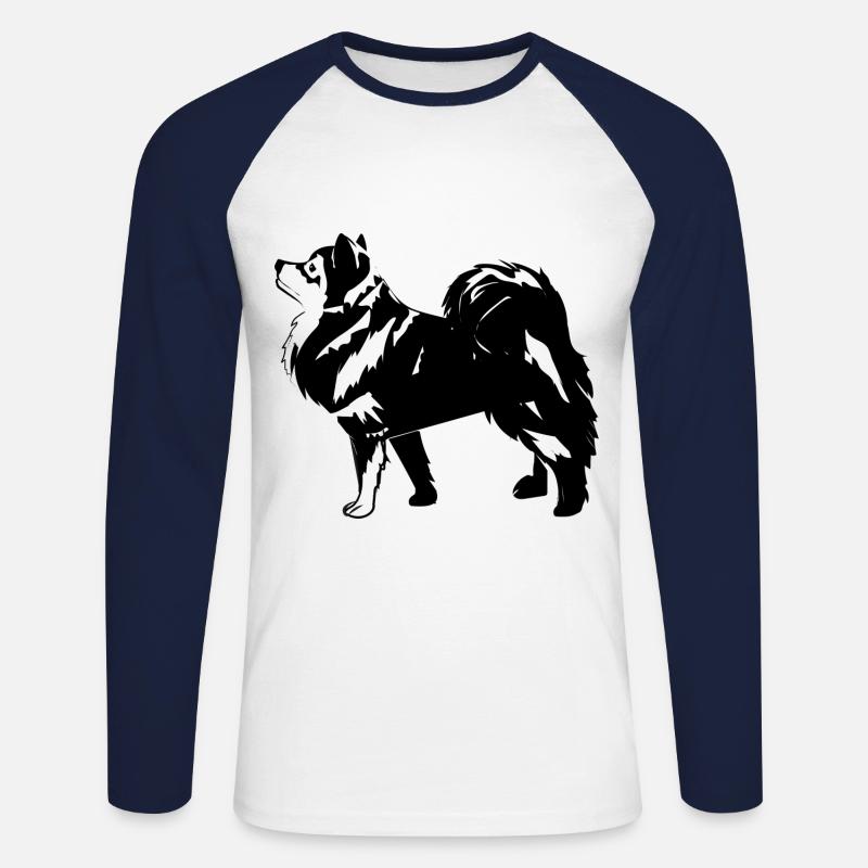 Finnischer Schoßhund im Profil - Unisex Baseballshirt langarm - Weiß/Navy