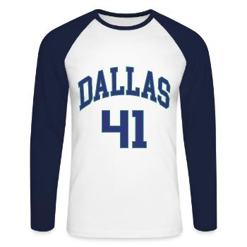 Dallas 41 - T-shirt baseball manches longues Homme - blanc/marine - Devant - Nik (191cm)