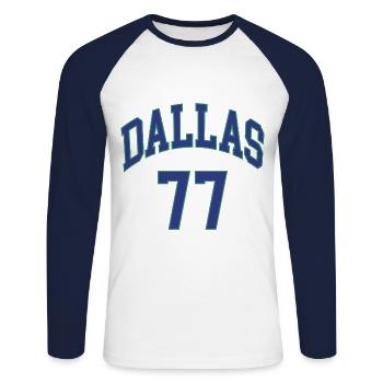 Dallas 77 - Unisex Baseballshirt langarm - Weiß/Navy - Vorne - Nik (191cm)