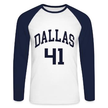 Dallas 41 - Unisex Baseballshirt langarm - Weiß/Navy - Vorne - Nik (191cm)