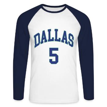 Dallas 5 - Unisex Baseballshirt langarm - Weiß/Navy - Vorne - Nik (191cm)