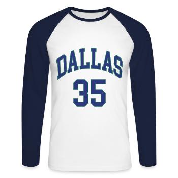 Dallas 35 - Unisex Baseballshirt langarm - Weiß/Navy - Vorne - Nik (191cm)