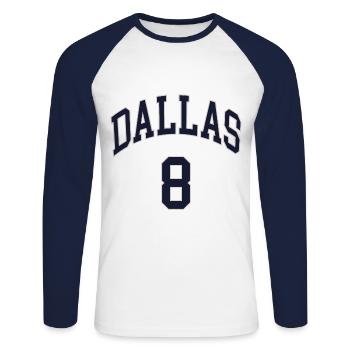 Dallas 8 - Unisex Baseballshirt langarm - Weiß/Navy - Vorne - Nik (191cm)