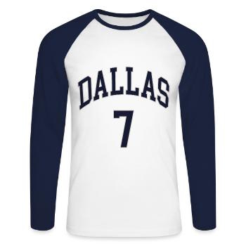 Dallas 7 - T-shirt baseball manches longues Homme - blanc/marine - Devant - Nik (191cm)