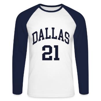 Dallas 21 - Unisex Baseballshirt langarm - Weiß/Navy - Vorne - Nik (191cm)