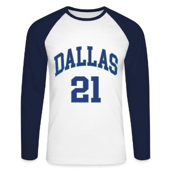 Dallas 21 - T-shirt baseball manches longues Homme - blanc/marine - Devant - Nik (191cm)
