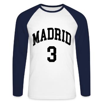 Madrid 3 - T-shirt baseball manches longues Homme - blanc/marine - Devant - Nik (191cm)