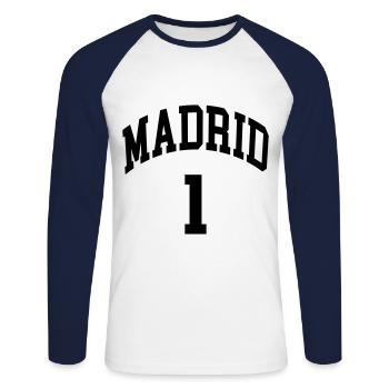 Madrid 1 - T-shirt baseball manches longues Homme - blanc/marine - Devant - Nik (191cm)