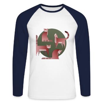 Chats dorés - T-shirt baseball manches longues Homme - blanc/marine - Devant - Nik (191cm)