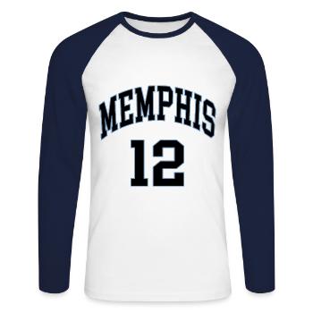 Memphis 12 - Unisex Baseballshirt langarm - Weiß/Navy - Vorne - Nik (191cm)