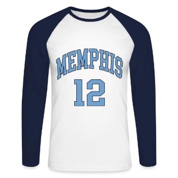 Memphis 12 - Unisex Baseballshirt langarm - Weiß/Navy - Vorne - Nik (191cm)