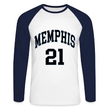 Memphis 21 - Unisex Baseballshirt langarm - Weiß/Navy - Vorne - Nik (191cm)