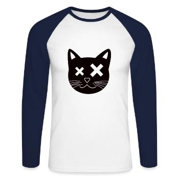 chat fou - T-shirt baseball manches longues Homme - blanc/marine - Devant - Nik (191cm)