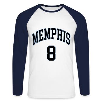 Memphis 8 - Unisex Baseballshirt langarm - Weiß/Navy - Vorne - Nik (191cm)
