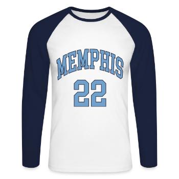 Memphis 22 - Unisex Baseballshirt langarm - Weiß/Navy - Vorne - Nik (191cm)