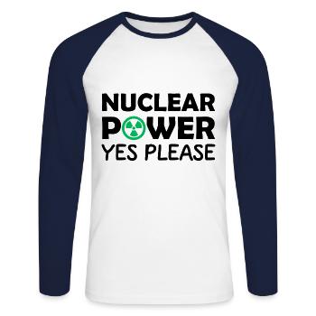 L’énergie nucléaire, oui s’il vous plaît, oui à l’énergie nucléaire - T-shirt baseball manches longues Homme - blanc/marine - Devant - Nik (191cm)