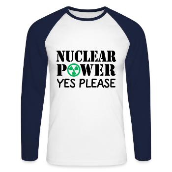 L’énergie nucléaire, oui s’il vous plaît, oui à l’énergie nucléaire - T-shirt baseball manches longues Homme - blanc/marine - Devant - Nik (191cm)