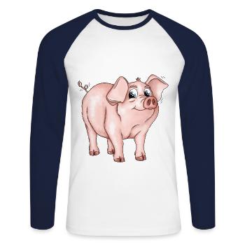 Pig Sarah - Unisex Long Sleeve Baseball T-Shirt - white/navy - Front - Nik (191cm)