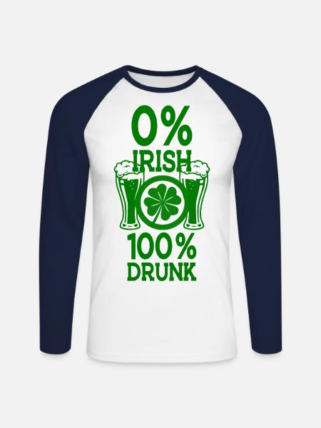 Saint Patrick 100% saoul - T-shirt baseball manches longues Homme - blanc/marine