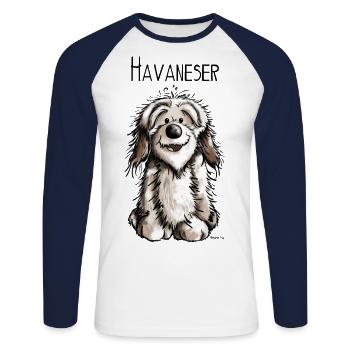 Fröhlicher Havaneser - Unisex Baseballshirt langarm - Weiß/Navy - Vorne - Nik (191cm)