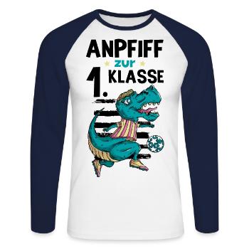 Schulstart Anpfiff Zur Ersten Klasse Einschulung G - Unisex Baseballshirt langarm - Weiß/Navy - Vorne - Nik (191cm)