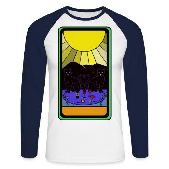 Tarot Chats Chats Fantaisie Magique Fantaisie - T-shirt baseball manches longues Homme - blanc/marine - Devant - Nik (191cm)