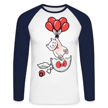 Chat Naissance Coquille D’oeuf Ballons Enfants Bébé - T-shirt baseball manches longues Homme - blanc/marine - Devant - Nik (191cm)