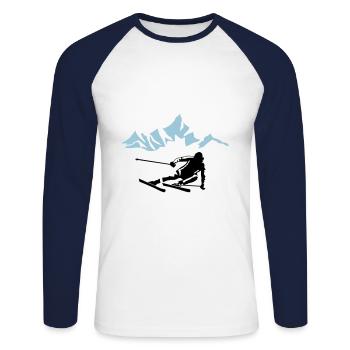 Skiers and mountains, skiing - Unisex Long Sleeve Baseball T-Shirt - white/navy - Front - Nik (191cm)