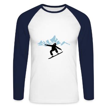 Snowboarders et montagnes avec neige - T-shirt baseball manches longues Homme - blanc/marine - Devant - Nik (191cm)