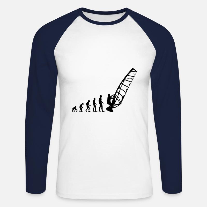 Windsurfer Surfen Windsurfen Windsurfing Evolution - Unisex Baseballshirt langarm - Weiß/Navy