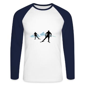 Langläufer und Berge, Langlauf - Unisex Baseballshirt langarm - Weiß/Navy - Vorne - Nik (191cm)
