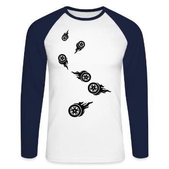 Incendie de pneus - T-shirt baseball manches longues Homme - blanc/marine - Devant - Nik (191cm)