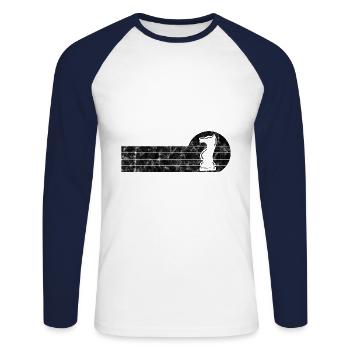 Retro Schach Schachspieler Schachmatt Schachfigur - Unisex Baseballshirt langarm - Weiß/Navy - Vorne - Nik (191cm)