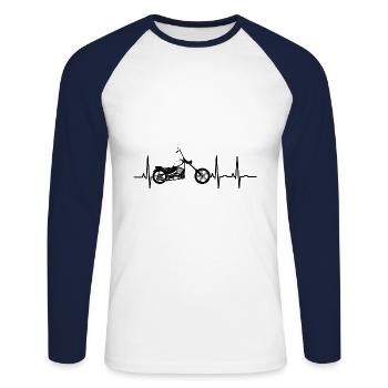 Biker Moto Chopper Bobber rétro motocyclistes - T-shirt baseball manches longues Homme - blanc/marine - Devant - Nik (191cm)