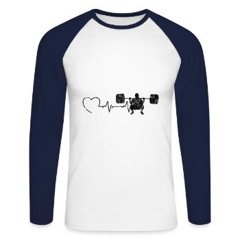 Bodybuilding Bodybuilder GYM Herzschlag Fitness - Unisex Baseballshirt langarm - Weiß/Navy - Vorne - Nik (191cm)