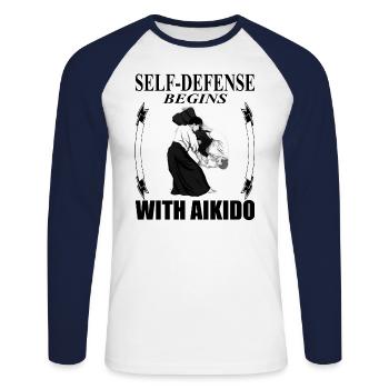 Aïkido entraîner Aïkido entraîneur de proverbes de cadeau - T-shirt baseball manches longues Homme - blanc/marine - Devant - Nik (191cm)