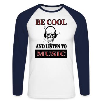 sei cool Musik hören Musiker Kopfhörer Geschenk - Unisex Baseballshirt langarm - Weiß/Navy - Vorne - Nik (191cm)
