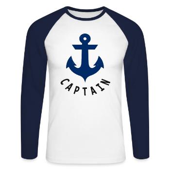 fier capitaine ancre bateau cadeau - T-shirt baseball manches longues Homme - blanc/marine - Devant - Nik (191cm)