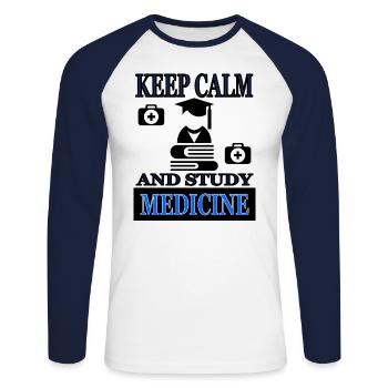 Étudier la médecine étudiant en médecine - T-shirt baseball manches longues Homme - blanc/marine - Devant - Nik (191cm)
