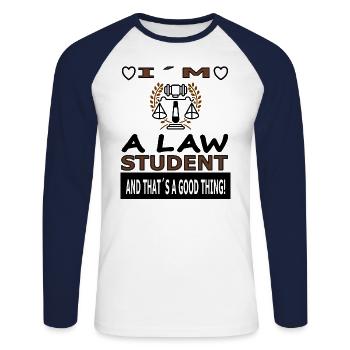 Ich bin Jura Student Jura studieren Geschenkidee - Unisex Baseballshirt langarm - Weiß/Navy - Vorne - Nik (191cm)