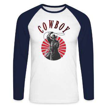 Cowboy Western Rodeo Ranch Cowboypferd Geschenk - Unisex Baseballshirt langarm - Weiß/Navy - Vorne - Nik (191cm)